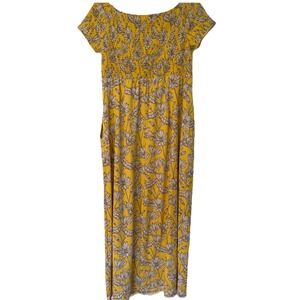 Est. 1946 Women's Floral Maxi Dress Small Front Slits Pockets‎ Yellow 14/16W